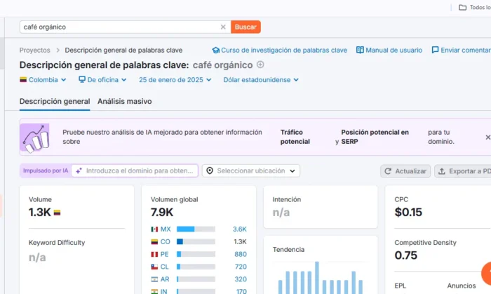 Búsqueda en Semrush
